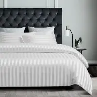 Sonstiges Bettwäsche-Set 2-teilig 155x220cm Weiß Glanzsatin Gestreift mit Reißverschluss