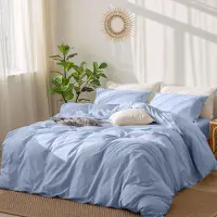 Sonstiges Bettwäsche Set 4teilig Baumwolle Hellblau 135x200 cm 2 Kissenbezüge 80x80 cm mit Reißverschluss