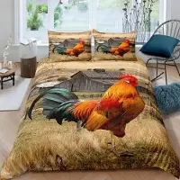 Sonstiges Bettwäsche Set 3-teilig 220x240 cm 100% Mikrofaser Bauernhof Huhn 3D Design mit Reißverschluss