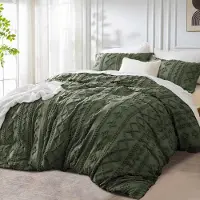 Sonstiges Bettwäsche-Set 155x220cm Olivgrün Getuftet Vintage Boho Geometrisch 100% Microfaser 3-teilig