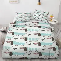 Sonstiges Bettwäsche-Set Dackel 135x200 cm 2-teilig Mikrofaser 3D Motiv Wendebettwäsche mit Reißverschluss Kissenbezug 80x80 cm