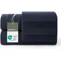 Bedsure 3-teiliges Bettwäsche-Set Spannbettlaken Bettlaken Kissenbezug 90x190 cm + 50x75 cm Marineblau Atmungsaktiv