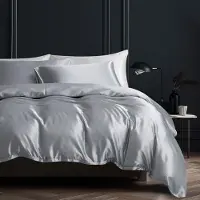 Sonstiges Bettwäsche Set 155x220cm Grau Glanzsatin 100% Polyester mit Reißverschluss und Kissenbezug 80x80cm
