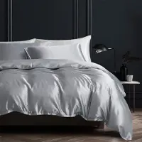 Sonstiges Bettwäsche-Set 200x220cm Grau Mikrofaser-Satin 3-teilig mit Reißverschluss