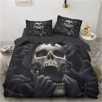 Sonstiges Bettwäsche Set 135x200cm Schädel Muster Gothic 2 Teilig Mikrofaser mit Reißverschluss