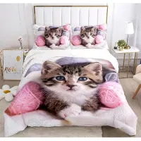 Sonstiges Bettwäsche Set Katze 135x200cm 3teilig mit 2 Kissenbezügen 80x80cm Mikrofaser mit Reißverschluss