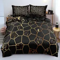 Sonstiges Bettwäsche-Set 135x200cm Schwarz Gold Waben 2-teilig Mikrofaser mit Reißverschluss