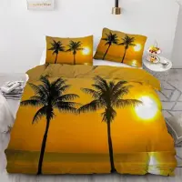 Sonstiges Bettwäsche-Set Palme 135x200 cm 4-teilig Mikrofaser Tropisch Strand Wendebettwäsche mit Reißverschluss 3D Motiv