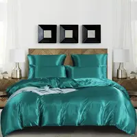 Sonstiges Bettwäsche-Set 220x240cm Türkis 3-teilig Mikrofaser-Satin mit Reißverschluss