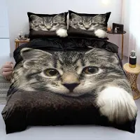 Sonstiges Bettwäsche Set 200x220cm 3D Katze Schwarz Mikrofaser 3-teilig mit 2 Kissenbezügen 80x80cm