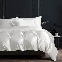 Sonstiges Bettwäsche-Set Satin 155x220cm Weiß Glanzsatin 100% Polyester 1 Bettbezug + 1 Kissenbezug 80x80cm mit Reißverschluss