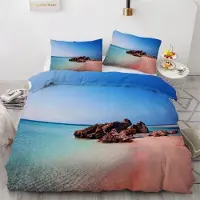 Sonstiges Bettwäsche-Set Strand 155x220 cm 3-teilig Mikrofaser 3D Motiv Ozean mit Reißverschluss 2 Kissenbezüge 80x80 cm