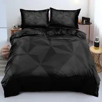 Sonstiges Bettwäsche Set 200x220cm 3D Geometrie Design Schwarz Mikrofaser 3-teilig mit Reißverschluss