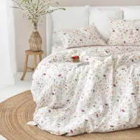 Sonstiges Bettwäsche-Set 200x220 cm 3-teilig Botanisches Design Weiß Mikrofaser Standard 100