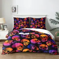 Sonstiges Bettwäsche Set 3-teilig Totenkopf Schädel Muster Gothic 140x200 cm + 2x 65x65 cm Microfaser 3D-Druck