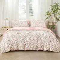 Sonstiges Bettwäsche-Set 200x220 cm Rosa Blumenmuster 3-teilig Baumwolle mit Reißverschluss