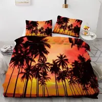 Sonstiges Bettwäsche-Set Palme 220x240 cm 3-teilig Mikrofaser Wendebettwäsche mit Reißverschluss 3D Motiv Ozean