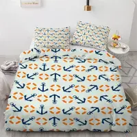 Sonstiges Bettwäsche-Set 135x200 cm 4-teilig Mikrofaser Anker Motiv Ozean Maritim Wendebettwäsche mit Reißverschluss 2 Kissenbezüge 80x80 cm
