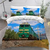Sonstiges Bettwäsche Set 155x220 cm 2x 80x80 cm Mikrofaser 3D Motiv Dampfwagen Kinder Teenager