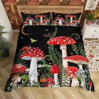 Sonstiges Bettwäsche-Set 135x200cm Rot Schwarz Grün Mikrofaser mit Pilz & Schnecken Motiv