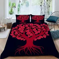 Sonstiges Bettwäsche-Set 155x220 cm 3D Roter Baum des Lebens Mikrofaser mit Reißverschluss 2 Kissenbezüge 80x80 cm