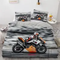 Sonstiges Bettwäsche-Set Motocross 220x240 cm 3-teilig 100% Mikrofaser Wendebettwäsche mit Reißverschluss 3D Motiv 2 Kissenbezüge 80x80 cm