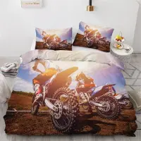 Sonstiges Bettwäsche-Set 3-teilig 200x200 cm 2 Kissenbezüge 80x80 cm Mikrofaser 3D Motocross Motorrad Wendebettwäsche Reißverschluss