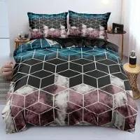 Sonstiges Bettwäsche-Set 3-teilig 155x220cm Schwarz Blau Geometrie Mikrofaser mit Reißverschluss