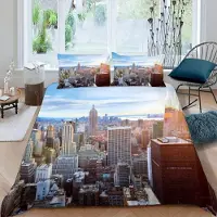 Sonstiges Bettwäsche Set 220x240 cm Mikrofaser 3D Motiv Manhattan New York 3-teilig mit 2 Kissenbezügen 80x80 cm