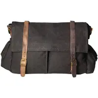 Gave Lux Schultertasche Mina Canvas und echtes Leder Uni Dunkelbeige Cognac UNIQUE 24x34x10 cm