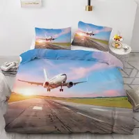 Sonstiges Bettwäsche-Set Flugzeug 135x200 cm 4-teilig Mikrofaser 3D Motiv mit Reißverschluss 2 Kissenbezüge 80x80 cm