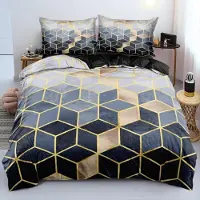Sonstiges Bettwäsche-Set 200x200cm Weiß Geometrie Gitter Mikrofaser 3D-Druck 2 Kissenbezüge 80x80cm