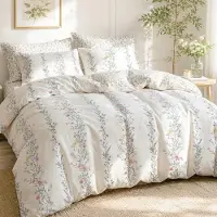 Sonstiges Bettwäsche-Set 155x220 cm 2-teilig Cremeweiß Blumen Vertikal Mikrofaser