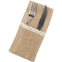 Merkloos 24 Jutetaschen für Besteck mit Vintage-Spitze – Tischdekoration für Feiern
