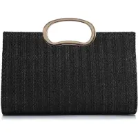 Merkloos Solidchoice – Geflochtene Strohhandtasche für Sommer und Hochzeiten