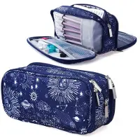 Merkloos Etui mit großer Kapazität – 3 Fächer – Bleistiftbox aus Canvas – Büro/Schule – Design mit Tierprint – 24 cm x 11,5 cm x 7,5 cm – Stifttasche