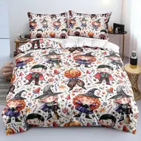 Sonstiges Bettwäsche-Set 220x240 cm 3-teilig Halloween Motiv Kinder Teenager Mikrofaser mit Reißverschluss 2x Kissenbezug 80x80 cm