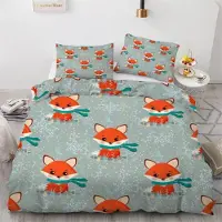 Sonstiges Bettwäsche-Set Kawaii Fuchs 220x240 cm 3-teilig Mikrofaser mit Reißverschluss 2 Kissenbezüge 80x80 cm