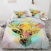 Sonstiges Bettwäsche-Set Elch 135x200 cm 2-teilig Mikrofaser Abstraktion Geometrie 3D Motiv mit Reißverschluss