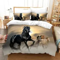 Sonstiges Bettwäsche Set 200x200cm Mikrofaser mit Horse-Druck 1 Bettbezug 2 Kissenbezüge