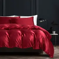 Sonstiges Bettwäsche-Set Satin Rot Weinrot 200x200cm 2x 80x80cm mit Reißverschluss