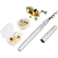 Merkloos Mini-Teleskopierbares Angelset mit Aluminium-Rolle und Angelschnur
