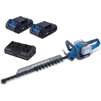 Scheppach Akku-Heckenschere BC-HT720-X | 650 mm Schnittlänge | 20V IXES | Brushless Motor | inkl. Zubehör und 2x 2Ah Akku + 2,4A Doppelladegerät