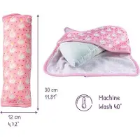 Unyqoos Autogurtkissen für Kinder – weiches, maschinenwaschbares Gurtpolster mit Schwan-Motiv, Rosa/Weiß/Rot, 30x12 cm, 1 Stück, Bezug 100% Polyester, Füllung PE