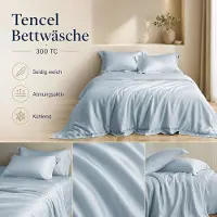 Tollzwood Bettwäsche Set HQ Lyocell 300TC Blau (200×200 +Flat Sheet 240×260 +2×Kissen 40×80)
