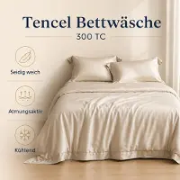 Tollzwood Bettwäsche Set HQ Lyocell 300TC Beige (200×200 +Flat Sheet 240×260 +2×Kissen 40×80)