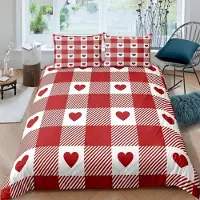 Sonstiges Kinder Bettwäsche Set 3-teilig 155x220 cm + 2x 80x80 cm Mikrofaser Rot Kariert