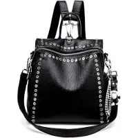 LTPRTZ Damen 2-in-1 Umwandelbare Tasche mit Nieten – Großer Shopper Rucksack, Handtasche, Schwarzer Reiserucksack für Uni, Arbeit und Freizeit
