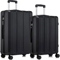 Markenlos Reisekoffer Set mit Hartschale, Handgepäck und 4 Rollen, Schwarz
