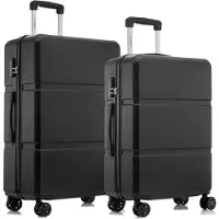 Markenlos Reisekoffer Trolley, Handgepäck mit 4 Rollen 360°, Hartschalenkoffer, Zahlenschloss, Weicher Gummigriff (2er Set, L&XL, Schwarz)